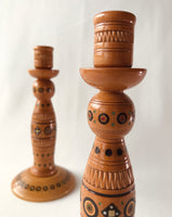 Set of Wooden Candlesticks with inlay, carving