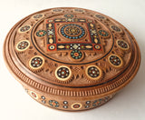 Large Round Wooden Box Carved with inlay