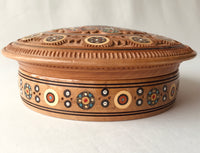 Large Round Wooden Box Carved with inlay