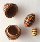 Wooden Carved/Inlay Triple Nested Pysanka