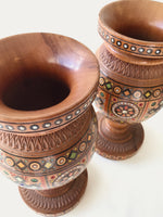 Set of 2 Wooden Vases with inlay, carving