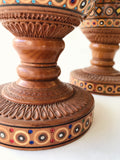 Set of 2 Wooden Vases with inlay, carving