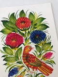 Petrykivka Bird in Flowers Original 5.75 x 9 inch