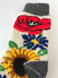 Women's socks with poppy and sunflower on white