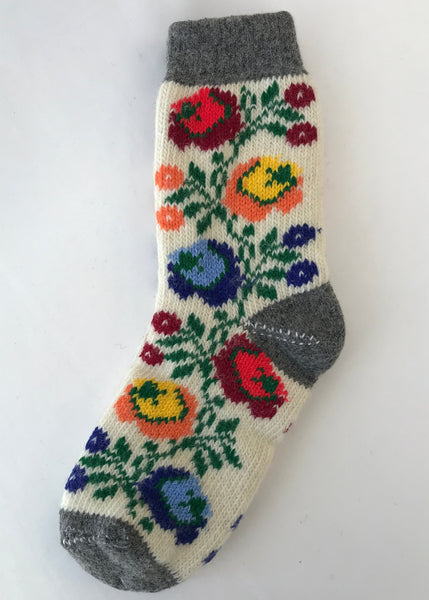 Ladies Wool Floral Vinochok Socks on white/grey