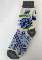 Ladies Wool Socks - Blue Poppy Design