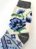 Ladies Wool Socks - Blue Poppy Design