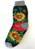 Ladies Wool Floral Poppy-Sunflower #2 Socks on black/grey