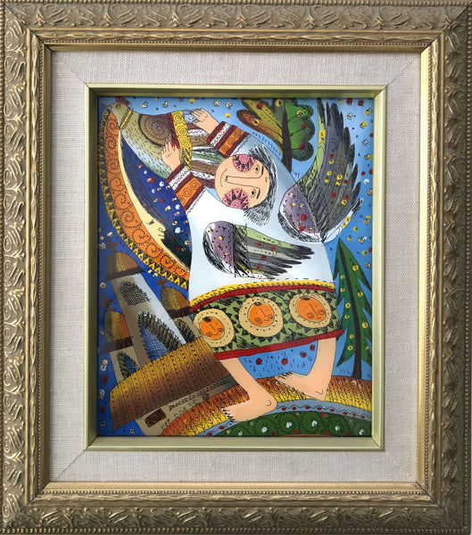 Angel With Bird - Glass Painting