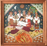 Ivana Kupala Jumping over Bonfire - Glass Painting, J. Adamovych