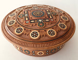 Large Round Wooden Box Carved with inlay