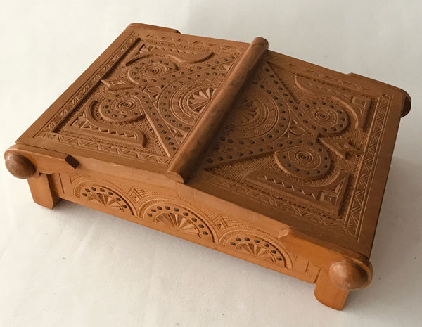 Carved beaded hardwood box (small chest)