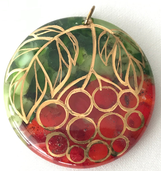 Kalyna Round Glass Pendant with Gold