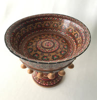 Colorful Wooden Bowl with Pedestal