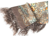 Medium Wool Blend Fringed Shawl, beige