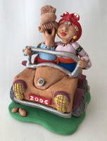 Baba and Dido in Car - clay figurine 4.5 in.