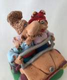 Baba and Dido in Car - clay figurine 4.5 in.