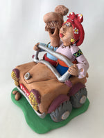 Baba and Dido in Car - clay figurine 4.5 in.