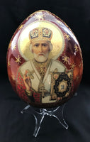 Double icon of Virgin Mary and St Nicholas on Hardwood Egg