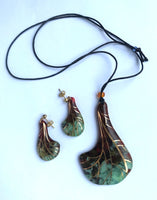 Maidenhair Fern Design Glass Pendant with Earrings