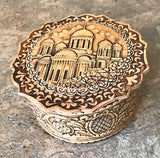 Church Domes of Kyiv: Carved and embossed Round Birchbark Box