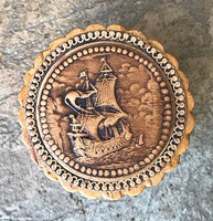 Ship: Carved and embossed Round Birchbark Box