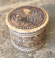 Butterfly: Carved and embossed Round Birchbark Box