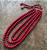 Red wooden bead Necklace - 3 Strands