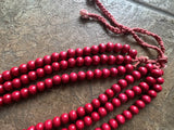 Red wooden bead Necklace - 3 Strands
