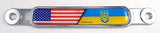 Ukraine Flag with Trident Chrome Emblem Screw On car License Plate Badge