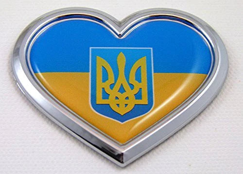 Ukraine HEART Flag Chrome Emblem Car Decal Sticker Badge Bumper Trident Tryzub
