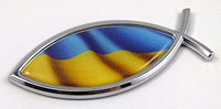 Jesus Fish Ukrainian Flag Car Bike Chrome Emblem Decal