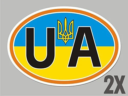 2 Ukraine OVAL stickers Ukrainian Tryzub flag decal bumper car bike laptop