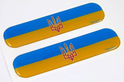 Ukraine Ukrainian Flag Domed Decal 5" x 1.25" Set of 2