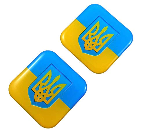 Ukraine Ukrainian Flag Tryzub Square Domed Decal car Bike Gel Stickers 1.5" 2pc
