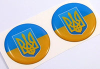 Ukraine Ukrainian flag Round domed decal 2 emblem Car bike stickers 1.45" PAIR