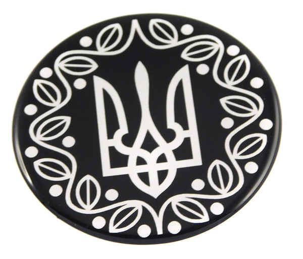 Ukrainian Trident Tryzub black and white Round Domed Decal Emblem Car Bike 2.44"
