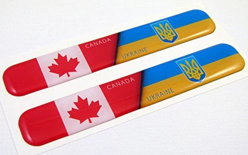 Canada Ukraine Flag Domed Decal Emblem Resin car auto stickers 5"x 0.82" 2pc.