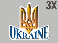 3 Ukraine Trident Tryzub shaped stickers flag crest decal car bike emblem