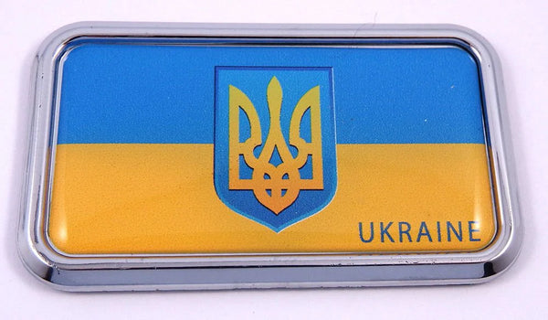 Ukrainian Flag rectangular Chrome Emblem 3D Car Decal Sticker 3"x1.75"