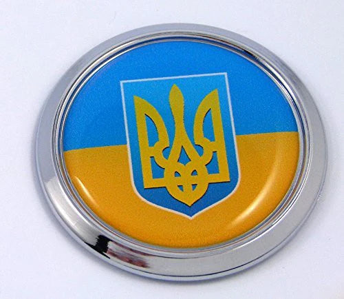 Ukrainian Round Flag Car Chrome Decal Emblem bumper Sticker bezel badge 1.85 in.