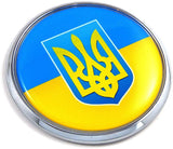 Ukrainian Flag with Trident 2.75" Car Chrome Round Emblem Decal 3D Badge