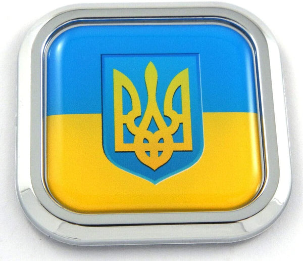 Ukraine Flag Square Chrome rim Emblem Car 3D Decal Badge Hood Bumper sticker 2"