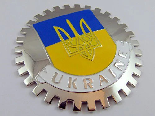 Grille Badge Ukraine car truck mount Ukrainian flag with tryzub Trident chrome