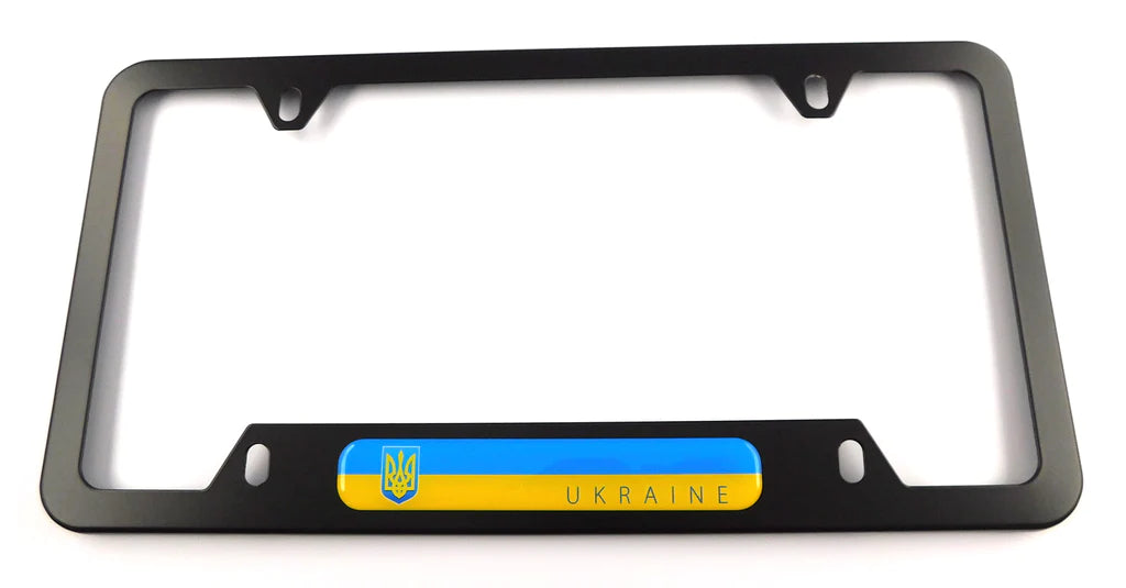 Canada / Ukraine Flag Black Plastic Car License plate frame domed Canada / Ukraine Flag Black Plastic Car License plate frame domed
