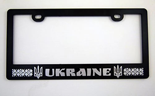 Ukraine black ABS License Plate Frame with silver raised Tryzub
