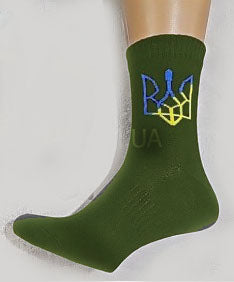 Men's Tryzub Socks Olive with bl/yel - one size
