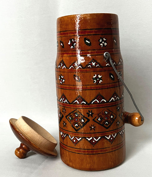 Painted Wooden Jug with handle and lid #1