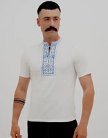 Men's embroidered Karpatska shirt light blue on white
