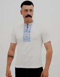 Men's embroidered Karpatska shirt light blue on white